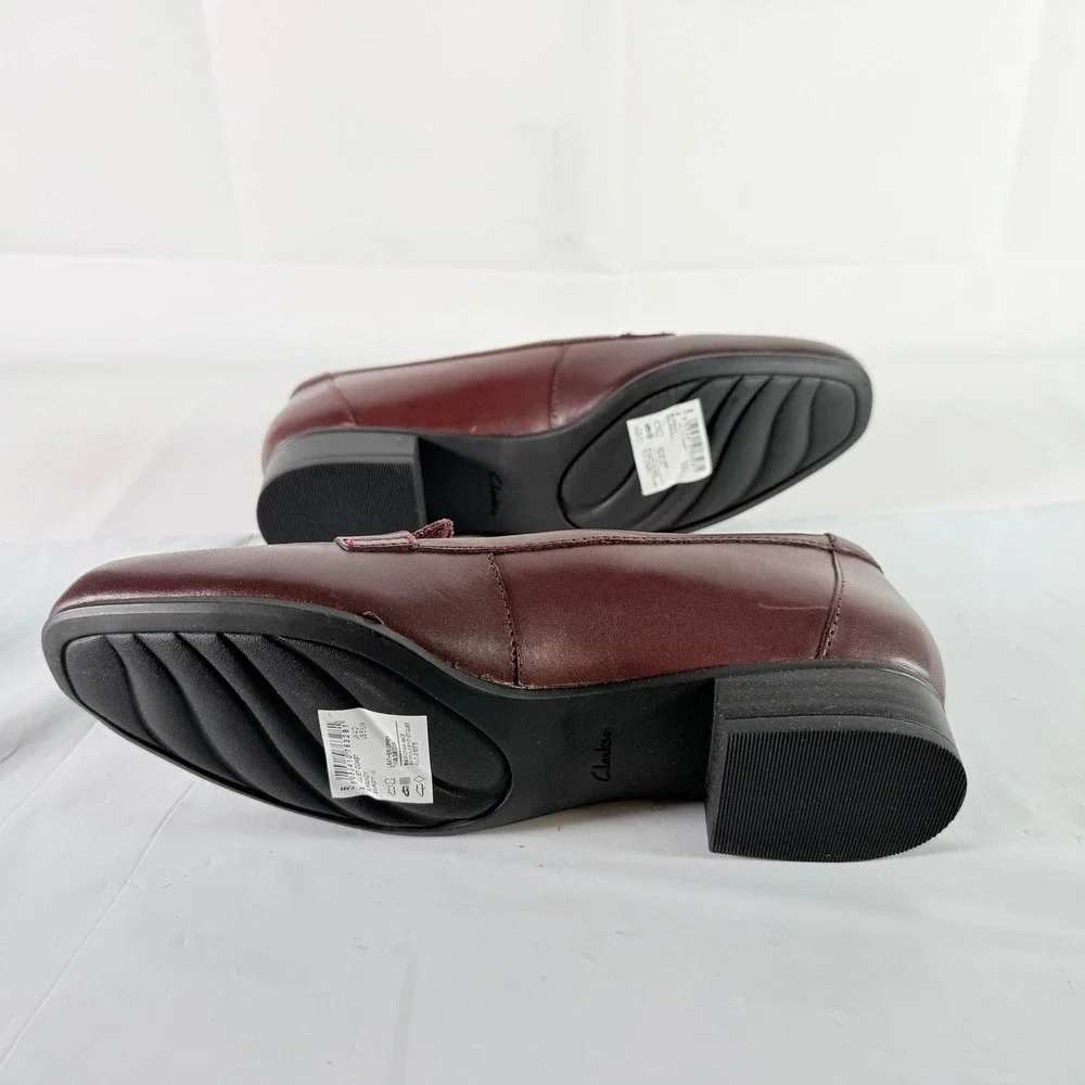Clarks Women Juliet Coast‎ Leather Slip On Loafers Burgundy Size 6.5